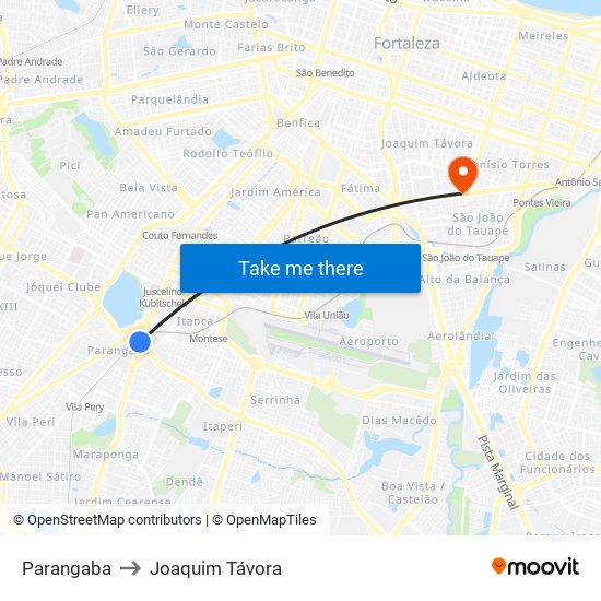 Parangaba to Joaquim Távora map