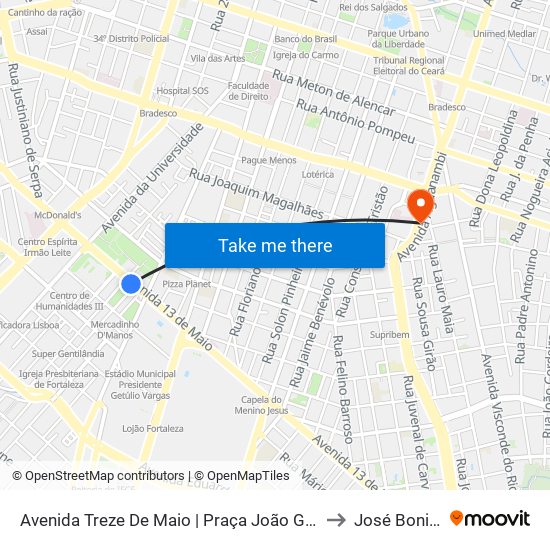 Avenida Treze De Maio | Praça João Gentil - Benfica to José Bonifácio map