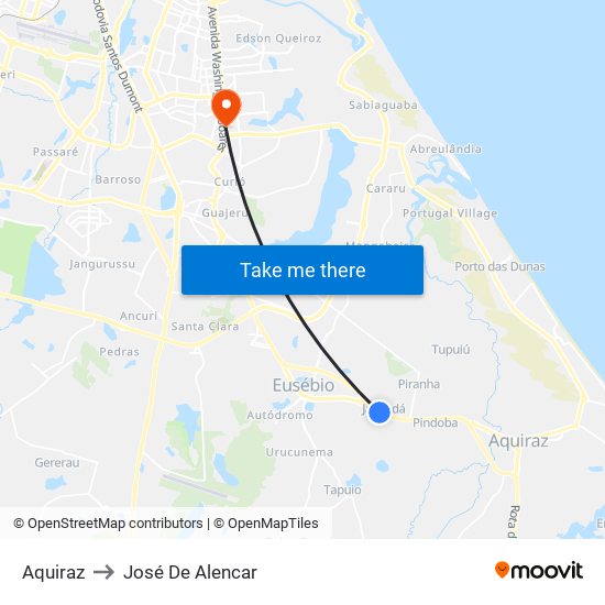 Aquiraz to José De Alencar map
