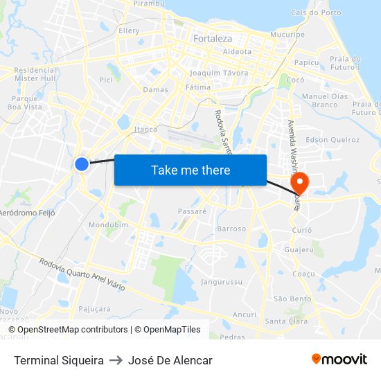 Terminal Siqueira to José De Alencar map