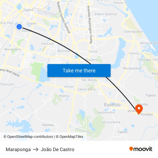 Maraponga to João De Castro map