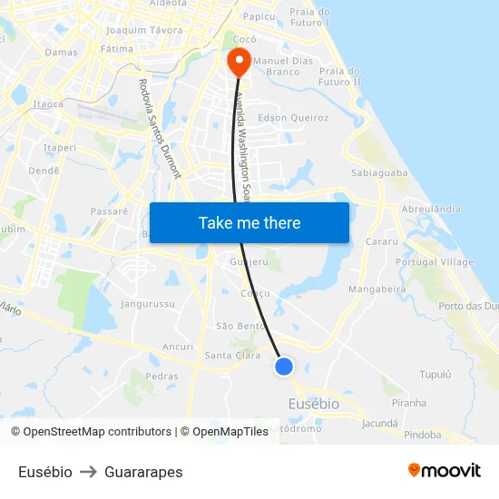 Eusébio to Guararapes map