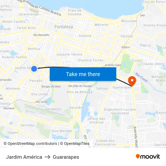 Jardim América to Guararapes map