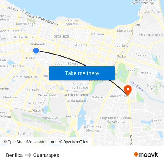 Benfica to Guararapes map