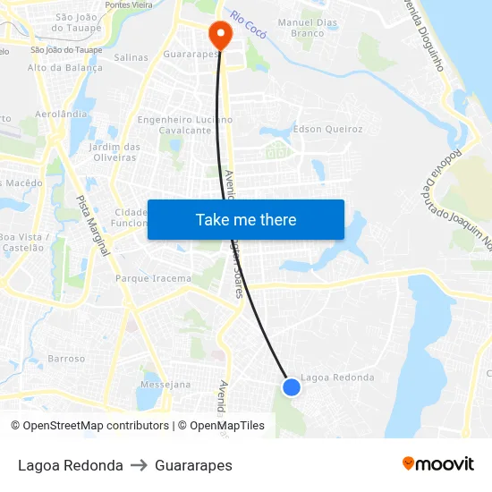 Lagoa Redonda to Guararapes map