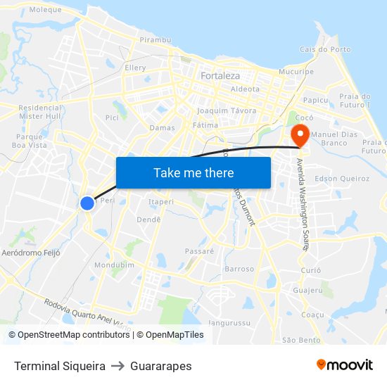 Terminal Siqueira to Guararapes map