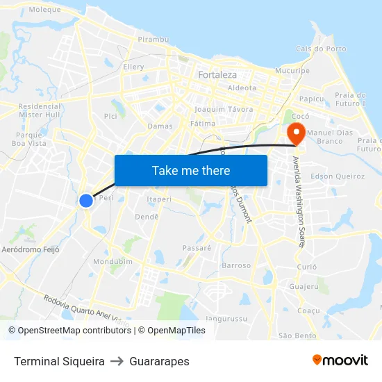 Terminal Siqueira to Guararapes map