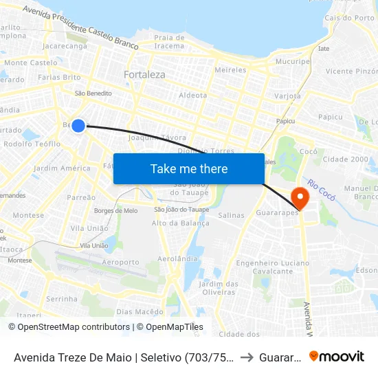 Avenida Treze De Maio | Seletivo (703/755/855) - Benfica to Guararapes map