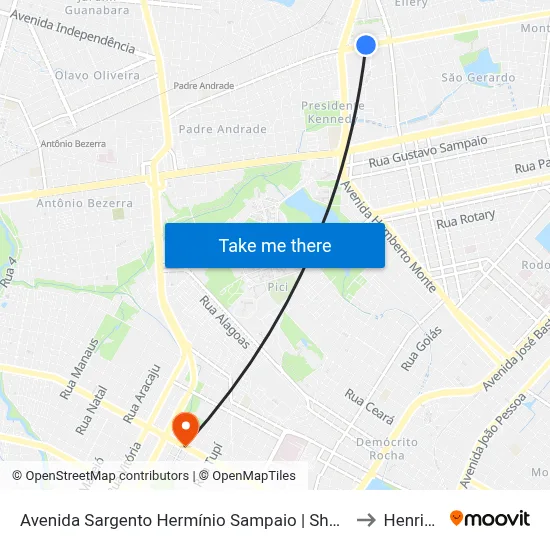 Avenida Sargento Hermínio Sampaio | Shopping Riomar Kennedy - Presidente Kennedy to Henrique Jorge map