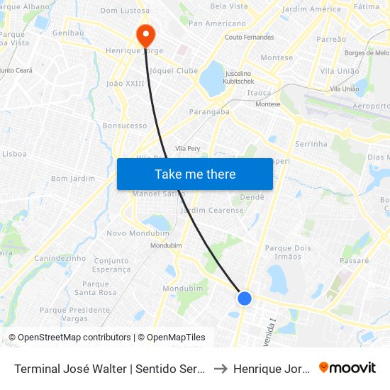 Terminal José Walter | Sentido Sertão to Henrique Jorge map
