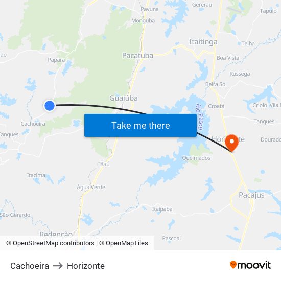 Cachoeira to Horizonte map