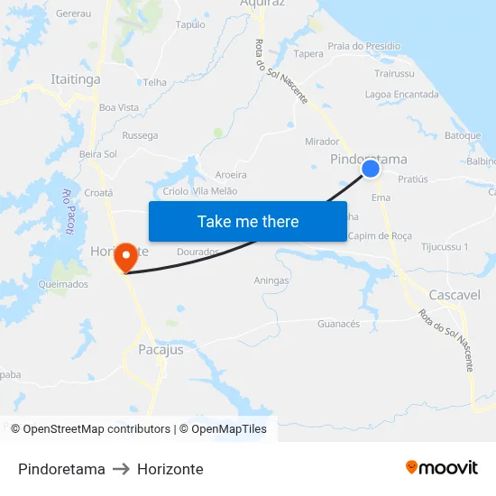 Pindoretama to Horizonte map