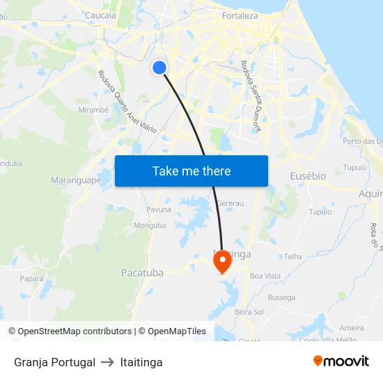 Granja Portugal to Itaitinga map