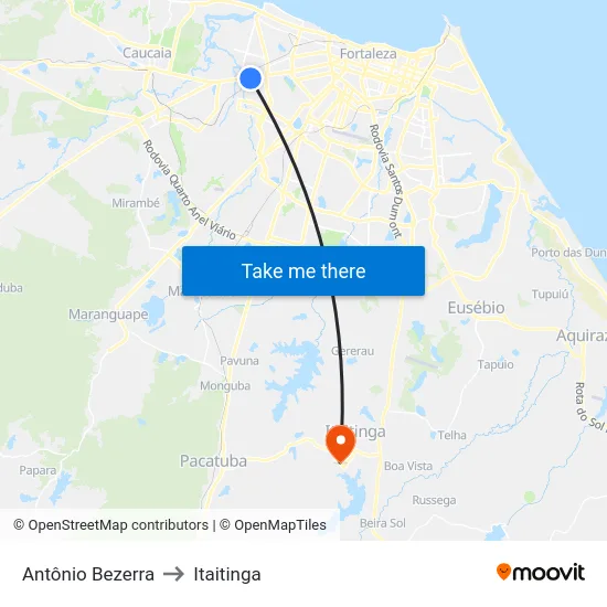 Antônio Bezerra to Itaitinga map