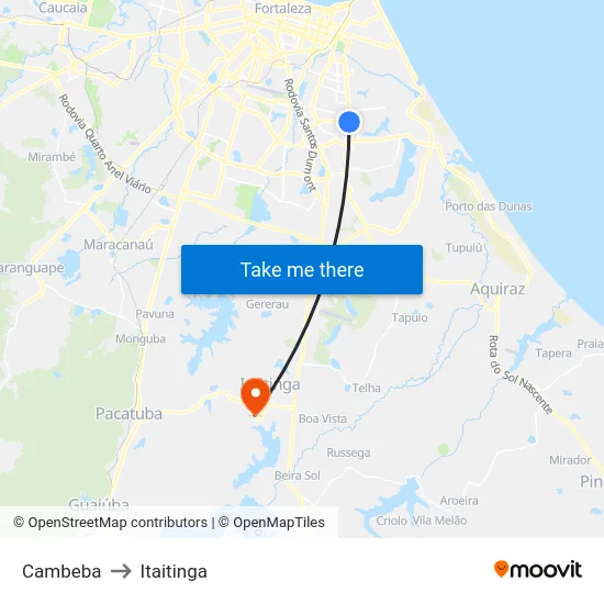 Cambeba to Itaitinga map