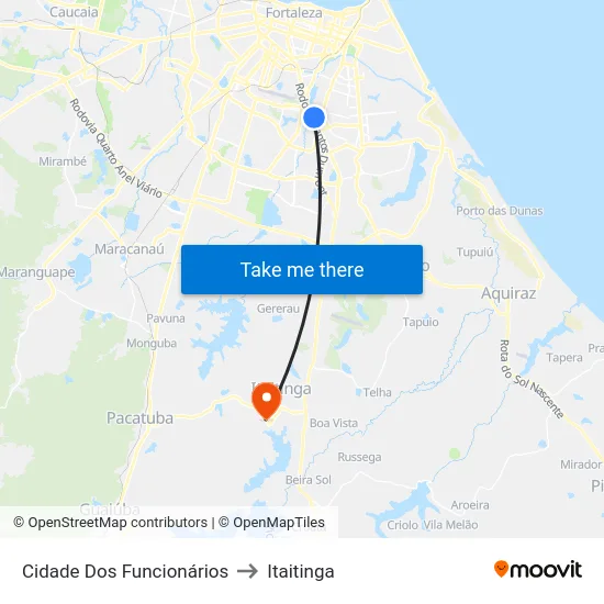 Cidade Dos Funcionários to Itaitinga map