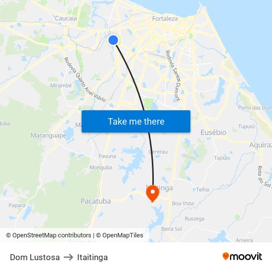 Dom Lustosa to Itaitinga map