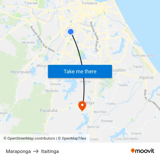 Maraponga to Itaitinga map