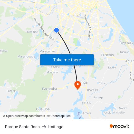 Parque Santa Rosa to Itaitinga map