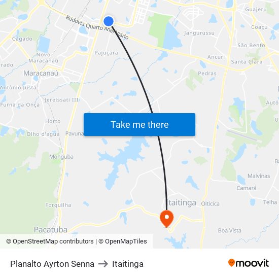 Planalto Ayrton Senna to Itaitinga map