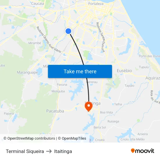 Terminal Siqueira to Itaitinga map