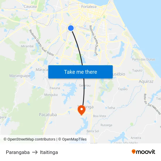 Parangaba to Itaitinga map