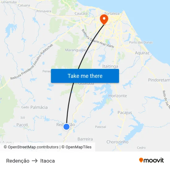 Redenção to Itaoca map