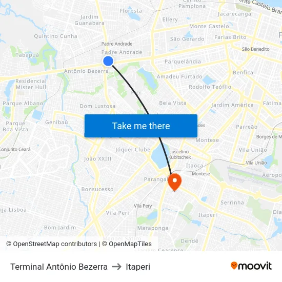 Terminal Antônio Bezerra to Itaperi map