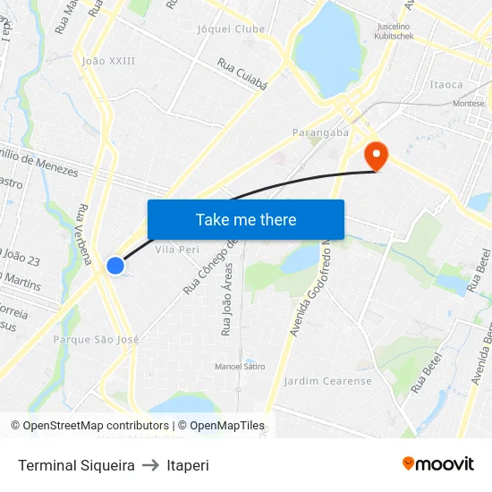 Terminal Siqueira to Itaperi map