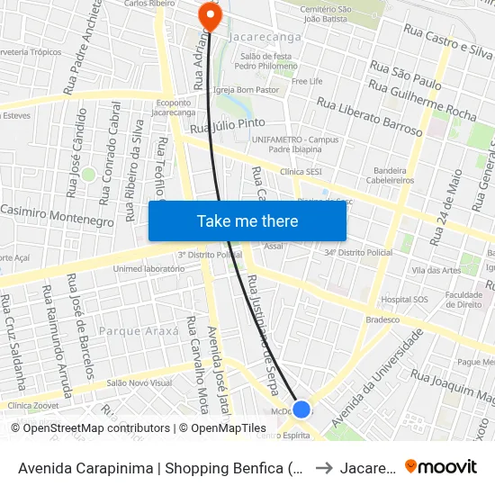 Avenida Carapinima | Shopping Benfica (Seletivo Etufor) - Benfica to Jacarecanga map