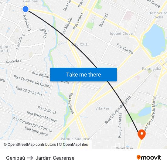 Genibaú to Jardim Cearense map