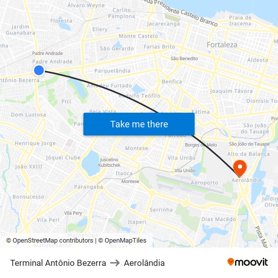 Terminal Antônio Bezerra to Aerolândia map