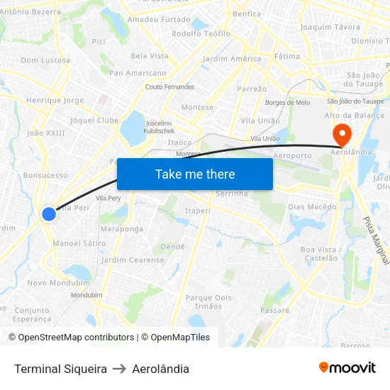 Terminal Siqueira to Aerolândia map