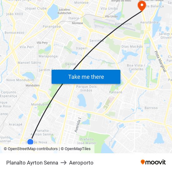 Planalto Ayrton Senna to Aeroporto map