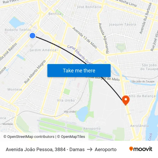 Avenida João Pessoa, 3884 - Damas to Aeroporto map