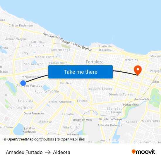 Amadeu Furtado to Aldeota map