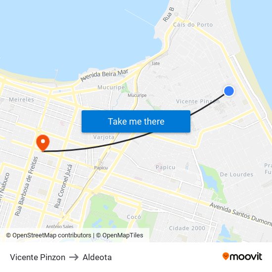 Vicente Pinzon to Aldeota map