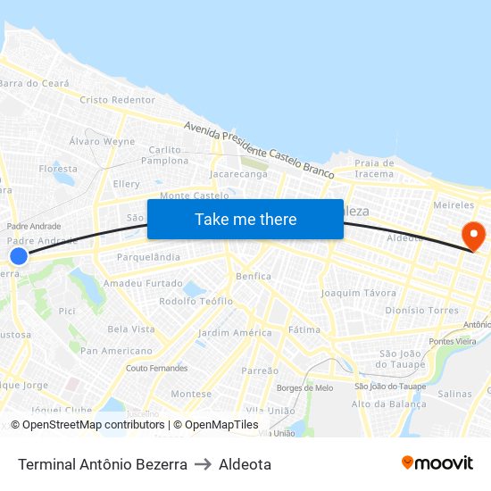 Terminal Antônio Bezerra to Aldeota map