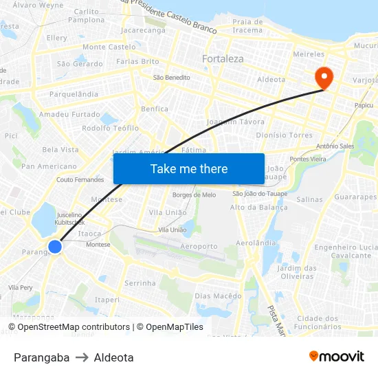 Parangaba to Aldeota map