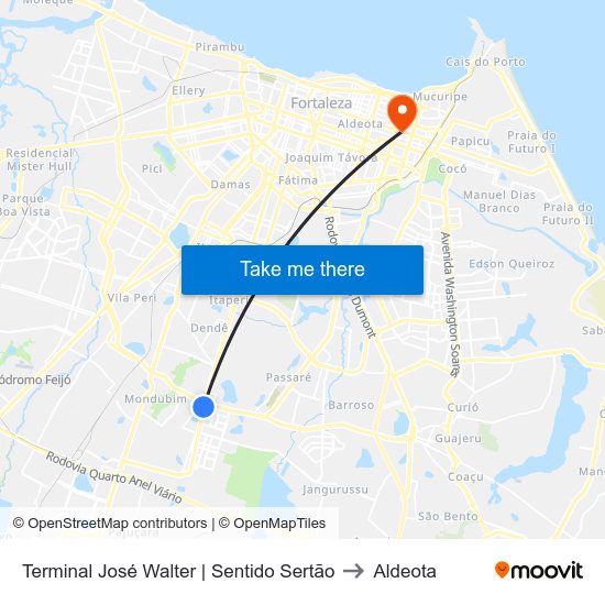 Terminal José Walter | Sentido Sertão to Aldeota map