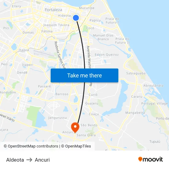 Aldeota to Ancuri map