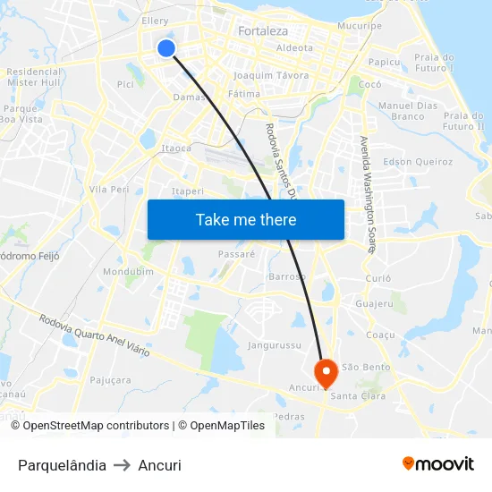 Parquelândia to Ancuri map