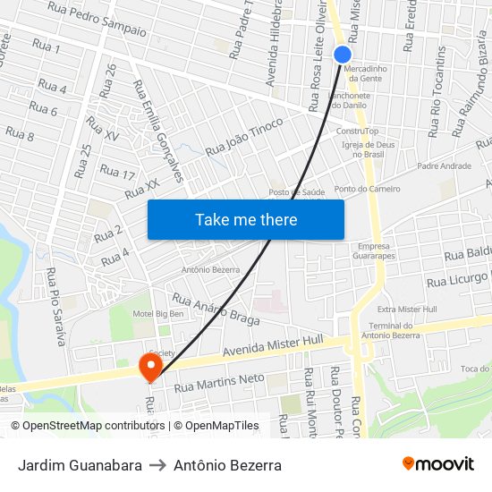Jardim Guanabara to Antônio Bezerra map