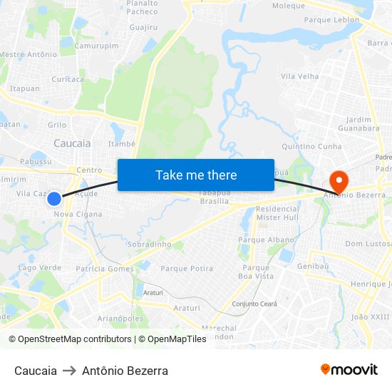 Caucaia to Antônio Bezerra map