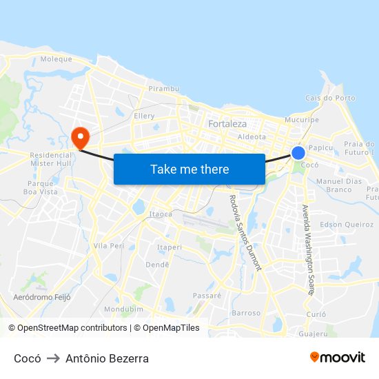 Cocó to Antônio Bezerra map