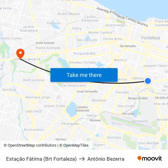 Estação Fátima (Brt Fortaleza) to Antônio Bezerra map