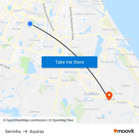 Serrinha to Aquiraz map