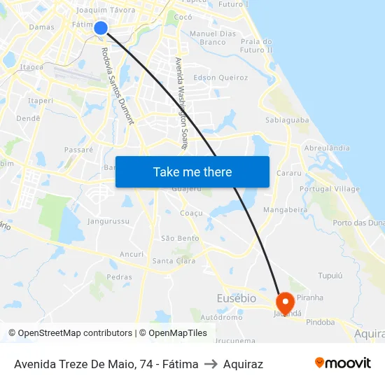 Avenida Treze De Maio, 74 - Fátima to Aquiraz map