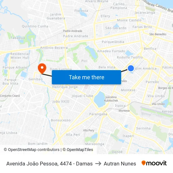 Avenida João Pessoa, 4474 - Damas to Autran Nunes map