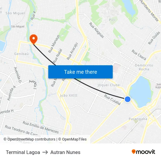 Terminal Lagoa to Autran Nunes map